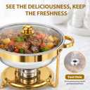 6QT Gold Chafing Dishes for Buffet 6-Pack, Round Chafers and Buffet Warmer Sets with Glass Lids, High Grade Stainless Steel, Rolled-Edge, Stackable Design – for Catering, Parties, and Weddings