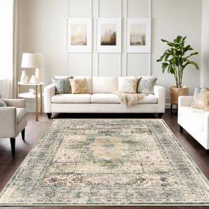 2'x6' Traditional Area Rugs for Living Room, Non-Slip Indoor Thin Carpet for Bedroom, Foldable Persian Medallion Rugs,Green