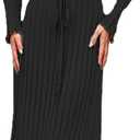 RanRui Womens Winter Fall Pleated Knitted Fit and Flare Long Sleeve Sweater Dress (6-8, C-black)