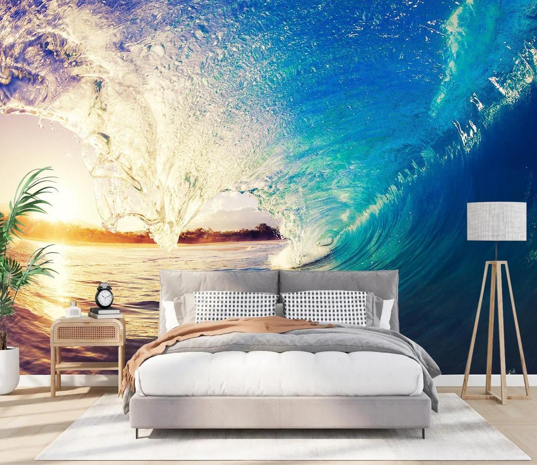 PYFFYP- Blue sea Waves Landscape Wallpaper murals for Living Room(Not Peel and Stick) (112" x 73", P026)