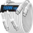 USBC to USBC 100W [10ft/2 Pack] USB C to USB C Fast Charging Cable Braided C to C Charger Cord 5A for MacBook Pro/Air, iPhone 15 Pro Max Plus,iPad Pro,Samsung Galaxy S24 Ultra S23,Pixel,PS5,Switch (White)