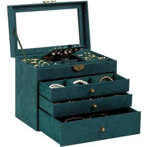 Jewelry Box for Women, 4 Layers, Vintage Jewelry Organizer and Display Box, Large Capacity Necklace Storage for Earrings Bracelets Rings,Ideal Gift for Your Loved Ones,Green