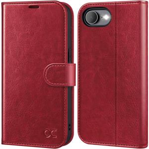 OCASE Compatible with iPhone 16e Wallet Case, PU Leather Flip Folio Case with Card Holders RFID Blocking Kickstand [Shockproof TPU Inner Shell] Phone Cover 6.1 Inch 2025, Red