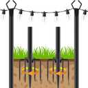 2 Pack 10Ft String Poles, Poles for Outside String Lights,Outdoor with Fork,Metal Poles Stand for Patio,Backyard,Deck