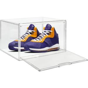 Seaniss 1 Pack Clear Acrylic Sneaker Shoe Display Case,Shoe Storage Boxes Stackable,Acrylic Boxes for Shoes Display with Lid,Boot Storage Organizer for Tall Boot,Purse Handbag Organizer for Closet