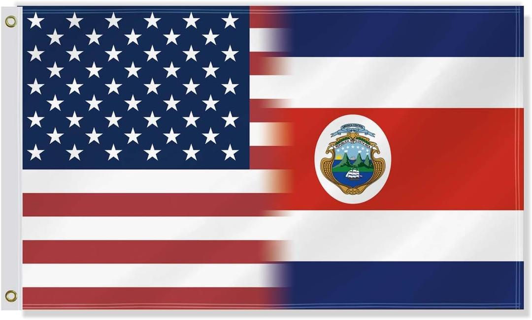 3×5 FT USA Costa Rica Combo Flag,Large Costa Rican Friendship Decor,Double Side Digital Printed 150D Polyester Banner With Canvas Header Brass Grommet For Outdoor Indoor Parade Car