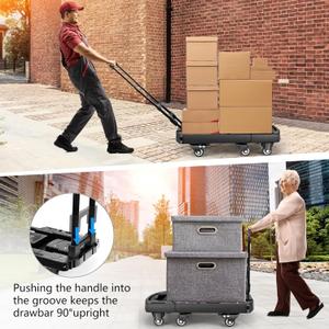 Voipvvii Folding Hand Truck 500lbs, Portable Heavy Duty Dolly Cart, 6 Wheels Collapsible Luggage Cart with 2 Elastic Ropes  Compact Trolley Cart for Easy Moving  Ideal Hand Cart for Travel and More
