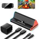 Switch 2 Dock with 60W Charger & HDMI Cable, 4K Portable Docking Station for Nintendo Switch2 Console, Travel TV Connector Stand Base, USB-C Charging Cable, AC Adapter Power Cord, Game Accessories Set