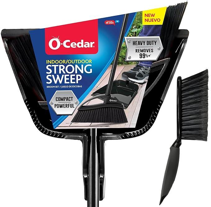 OCedar Strong Sweep Broom and Dustpan Set with Detail Brush | Indoor Outdoor Heavy Duty Stiff Bristle Broom | StepOn Dust Pan