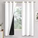 White Blackout Curtains for Bedroom 63 Inch Length, Black Out Thermal Insulated Grommet Window Drapes for Living Room, 2 Panels Set, Each 42 Inch Wide
