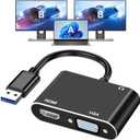 USB 3.0 to HDMI VGA Adapter, USB to HDMI USB to VGA Adapter for 2 Monitors, 1920 * 1080P@60HZ Full HD Display Video Converter Comaptible with Windows 7/8/10/11 and Mac OS Systems
