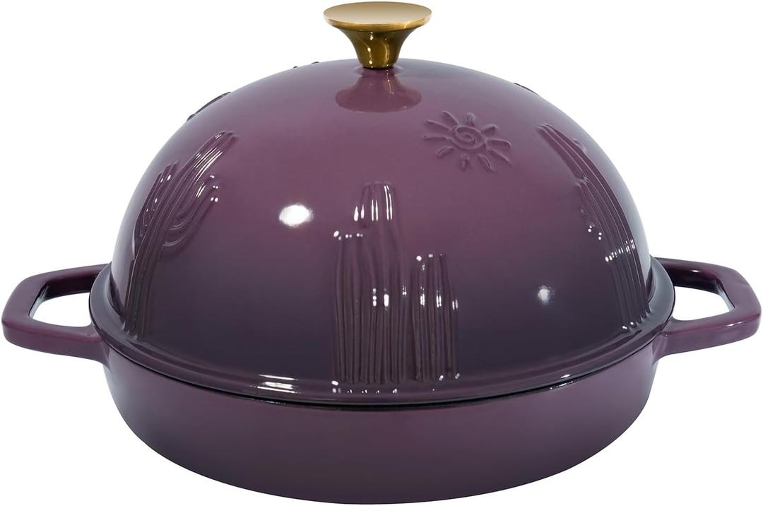 Flavehc Bread Oven Cast Iron Bread Dutch Oven with Cloche Lid for Bread Baking Magenta Enameled Cast Iron Bread Oven with Dome Lid for Sourdough, 9.8 Inches