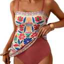 Dokotoo Women's Boho Floral Tankini Set Two Piece Swimsuits Flowy Vintage Beachwear (M)