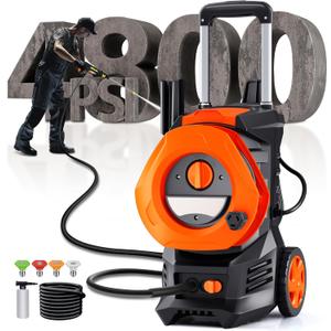 Electric Pressure Washer 4800 PSI 3.5 GPM, 2000W High Pressure Power Washer with 4 Nozzles & Foam Cannon, Portable Cleaner for Car, Driveway, Patio, Fence, Outdoor Cleaning (Orange)