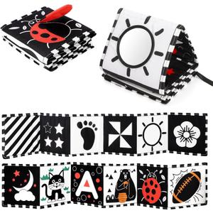 URMYWO Black and White Baby Toys, Tummy Time High Contrast Newborn Toys 0-3 Months, Soft Baby Book, Visual Stimulation Montessori Sensory Infant Toys 0-6-12 Months, Shower Gift for Boys Girls