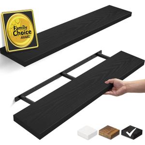 BAYKA Black Floating Shelves 47.2in, Set of 2, Wall Mounted for Wall Decor