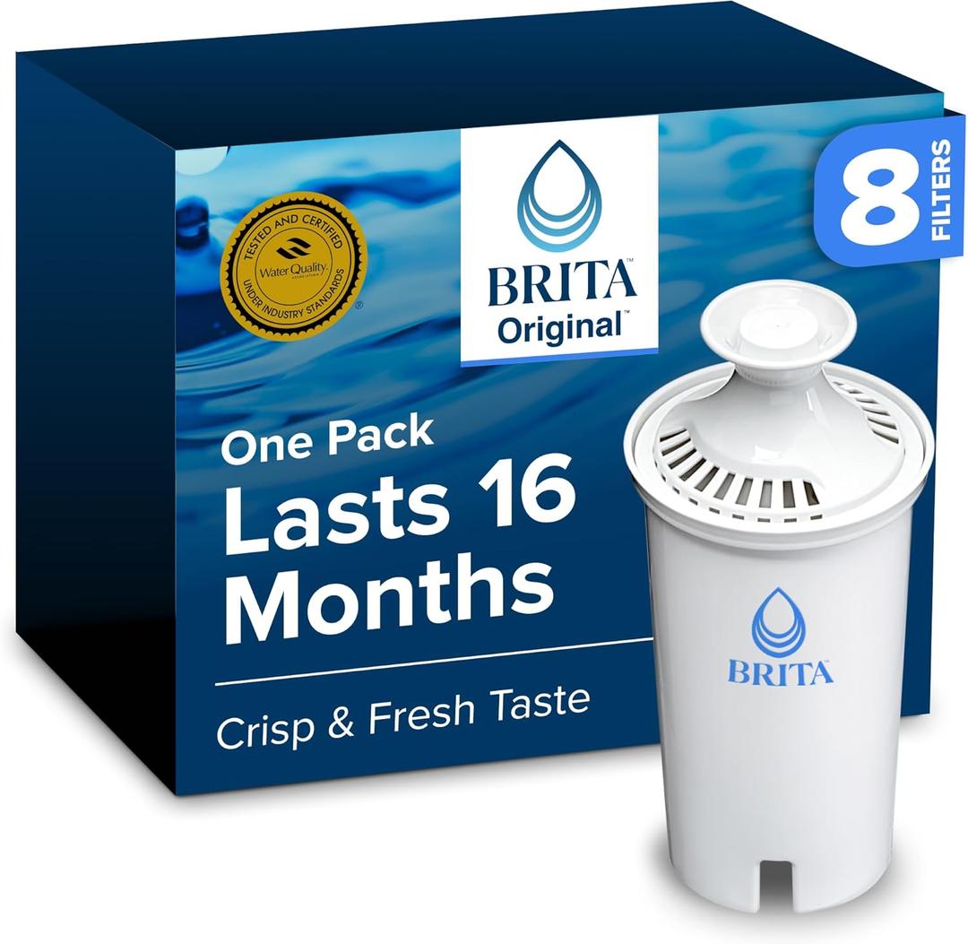 Brita Standard Water Filter for Pitchers and Dispensers, BPA-Free, Reduces Copper, Cadmium and Mercury Impurities, Lasts Two Months or 40 Gallons, Includes 8 Filters