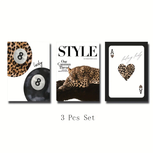 Set of 3 Trendy Leopard Wall Art Cheetah Lucky 8 Ball Posters Prints Preppy Cheetah Aesthetic Wall Decor Pictures for Girly Bedroom Apartment Dorm Decoration Unframed 
16x24in