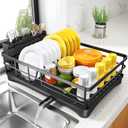 Dish Drying Rack for Kitchen Counter - Large Dish Rack with Drainboard, Rustproof Dish Drainer with Utensil Holder for Sink, Black