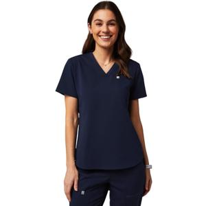 Fabletics Women's Vital 1-Pocket Scrub Top - MotionTech, Wrinkle-Resist, Chest Pocket, Anti-Shrink, Semi-Slim Fit (Medium, Navy)