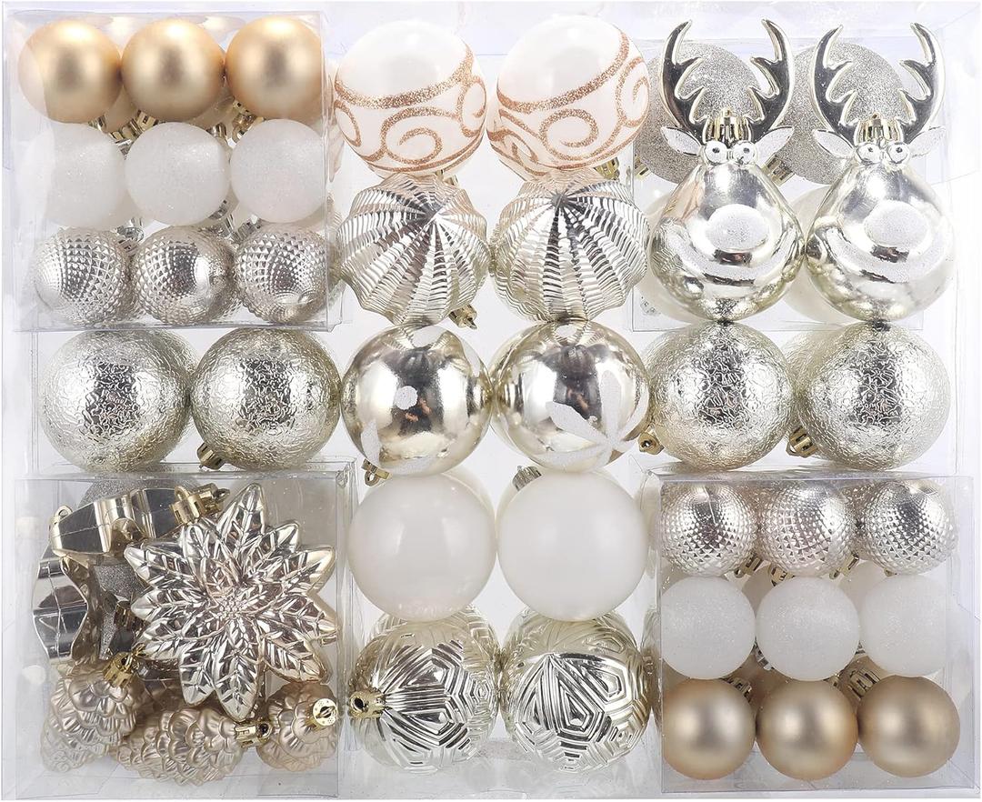 Various Shatterproof Christmas Balls, Christmas Decorative Ball Ornaments for Xmas Tree- Champagne Gold