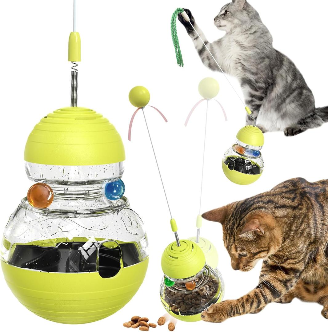 TLKNG Cat Toy for Indoor Cats Wobble Treat Dispenser Ball Kitten Food Dispenser & Puzzle Feeder Balls & Enrichment Toys & Mental Stimulation Interactive Brain Game Green (Large)