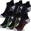 SeeyAN Kids Socks Boys Ankle Athletic Half Cushioned Low Cut Sport Cotton Breathable Socks 6 Pairs (6 Pairs Black, 9-14 Years)