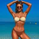 3 Piece Swimsuits for Women Tummy Control Bikini Set with Beach Cover Up Mesh Pants Sexy Tube Tops Swimwear (S)