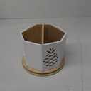 Spinning Desktop Stationary Organizer  Decorative Wooden Rotating Pen and Pencil Cup  4 Compartment White Desk and Table Top Office Supplies Station with Pineapple Cutout - by Designstyles