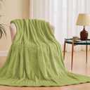 KORBLISS Super Soft Flannel Throw Blanket 50x60 Inches, Premium Checkered Jacquaed Silky Fleece Lightweight Bed Blanket All Season Use, Olive Green Strip, 50"x60"