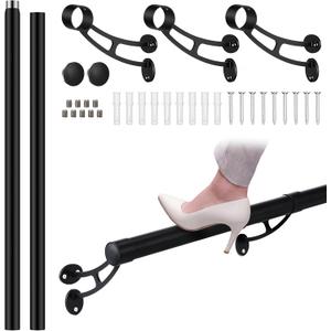 Zonon 8 ft Bar Foot Rail Kit Stainless Steel Complete Wall Mounted Hardware and Tubing Bar Foot Rest Railing with Brackets End Caps Connector(Black)