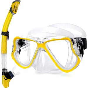 Greatever Dry Snorkel Set,Panoramic Wide View Anti-Fog Scuba Diving Mask,Professional Snorkeling Gear for Adults Kids