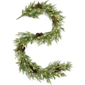 WBHome 6ft Pre-lit Norway Spruce Christmas Garland, Winter Greenery Garland for Christmas with 100 LED Lights, Holiday Seasonal Outdoor/Indoor Home Decor, 6FT Long