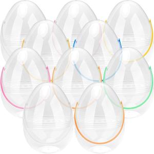  Giant Clear Easter Eggs Fillable Jumbo Plastic Easter Eggs Large Clear Easter Egg Empty for Easter (10 Pcs - Clear with Colorful Handle (10 Inch))