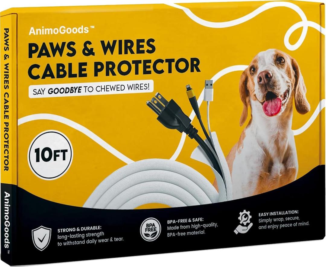 Cord Cover For Pets (White, 10ft) - Durable PET Cable Protector for Dogs, Cats, and Other Pets - Critter Cord - Cord Protectors from Pets No Chew, Keep Cats from Chewing Cords - Puppy Proof Cord Cover