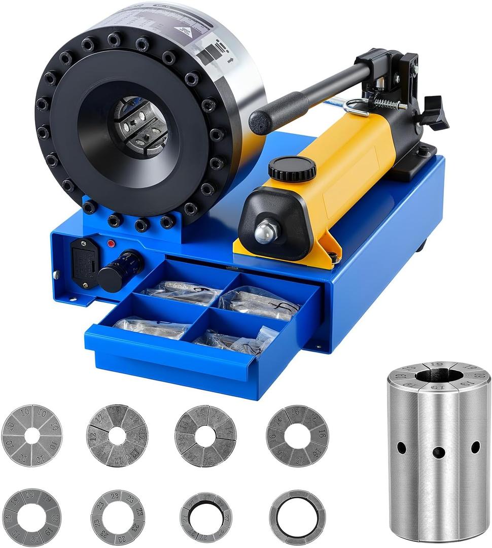 VEVOR High Pressure Hydraulic Hose Crimper, Manual Hose Crimping Tool with 8 Dies & 0.24"-1.1" Crimping Range, Suitable for Low & High-Pressure Oil Pipes, Gas/Water/Auto AC Hoses & Cable Joints