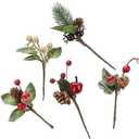 NERKT 20Pcs Christmas Pine Picks with Red Berries and Pine Cones Artificial Berry Picks for Christmas DIY Crafts Gift Package Party Flower Arrangements Wreaths and Holiday Decorations