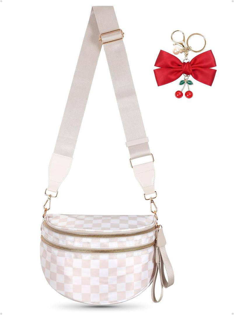 Bum Bag Crossbody Bag for Women | Spacious Bum Bags | Nylon Crossbody Fanny Packs | Purse Belt Purse for Travel Running, Fashion Holiday Gifts (Beige)
