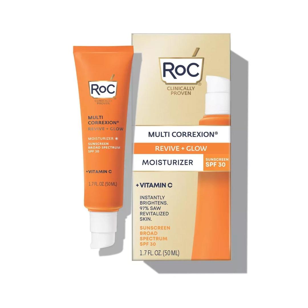 RoC Multi Correxion Revive + Glow, Moisturizer, 10% Active Vitamin C Serum for Face, Daily Anti-Aging Wrinkle & Skin Tone Skin Care Treatment, Brightening Serum for Dark Spots, Sunscreen SPF 30, 1.7 OZ