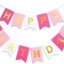 Roseo Pink Happy Birthday Banner Signs Golden Sparkle Funny Birthday Party Supplies for Girls Party Decorations Nursery Decorations 13 Pieces