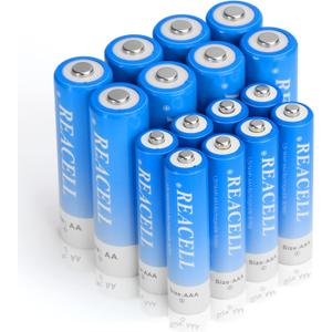16 Counts AA AAA Rechargeable Batteries Combo, 8 X AA Battery 2800mAh and 8 X AAA Rechargeable Battey 1100mAh. High Performace Batteries