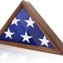 Flag Display Case - 5' x 9.5' Funeral & Military Flag Shadow Box with HD Tempered Glass and Wall Mount, Folded Triangle Flag Holder Frame for Veterans, Walnut