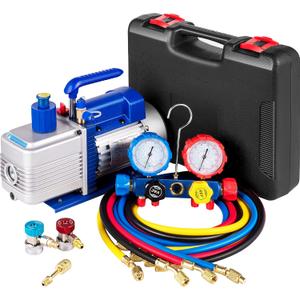 VEVOR Vacuum Pump 4.8CFM 1/4 HP Single Stage HVAC A/C Refrigeration Kit 5PA Ultimate Vacuum Manifold Gauge Set R12 R404A R410A R134A R22 HVAC AC, Manifold Gauge and Hose for Air Conditioning Systems