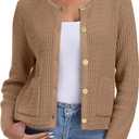 ANRABESS Women Cardigan Sweater Dressy Casual Classic Long Sleeve Crew Neck Button Down Tweed Knit Jacket 2026 Fall Outfits Dark Khaki Small (Brown)