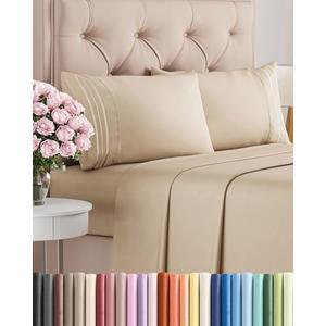 Queen Size 4 Piece Sheet Set - Comfy Breathable & Cooling Bed Sheets Set - Hotel Luxury Bedding for Women, Men, Kids, Teens, Boys & Girls - Deep Pockets, Ultra-Soft, Wrinkle Free - Oeko-Tex - Cream