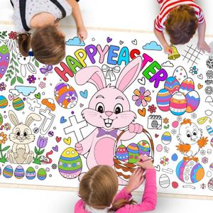 3 x Easter Giant Coloring Tablecloth 72 x 31 Inch Jumbo Paper Coloring Activity Poster Happy Easter Party Decorations for Family Classroom Games Coloring Table Cover