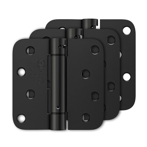 3 Pack Self Closing Door Hinges 4 Inch, Matte Black Spring Loaded Hinges with 5/8'' Radius Corners, Adjustable Tension for Garage, Front Door, for Left and Right Hand Door, UL Listed