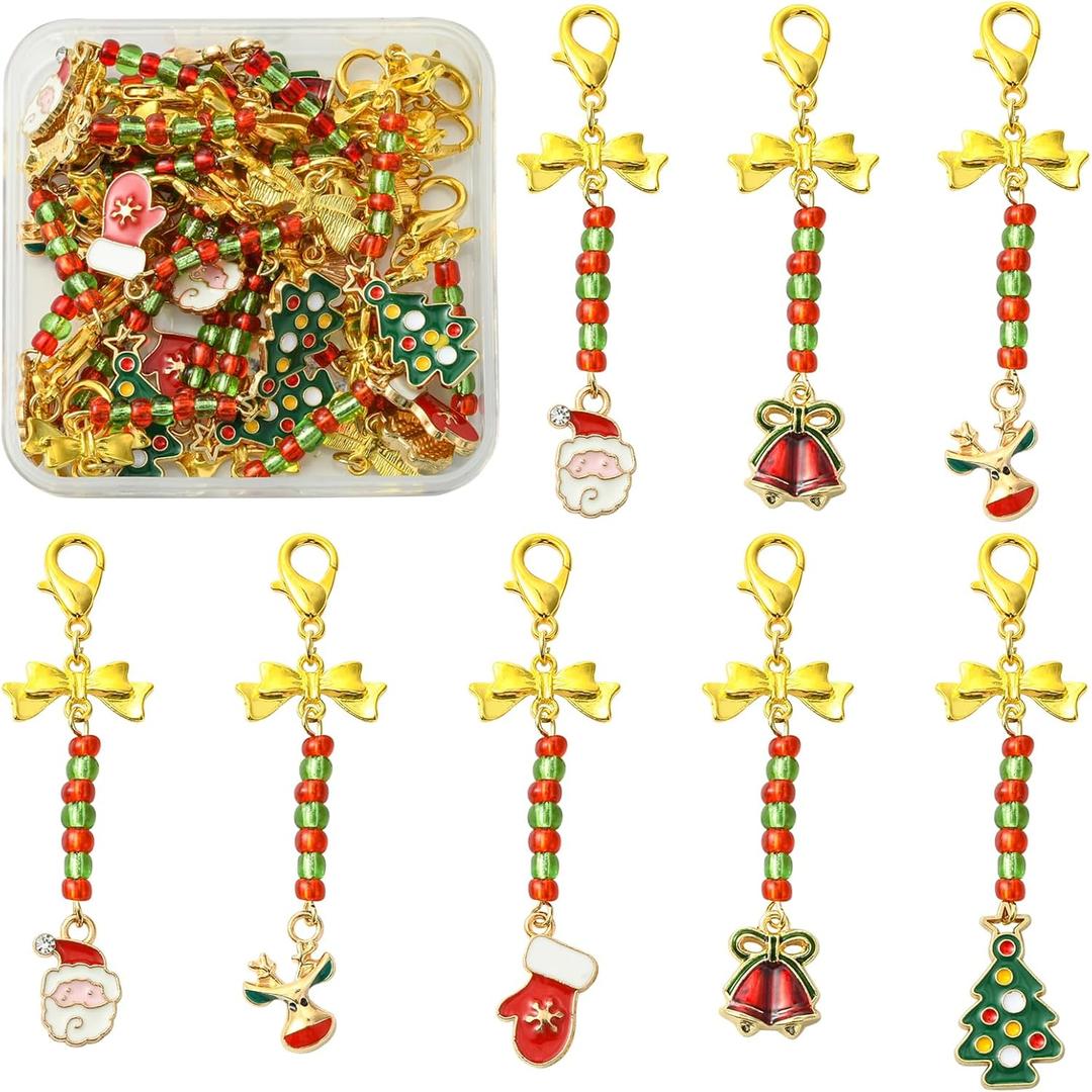 20 Pcs Christmas Charms for Jewelry Making Alloy Enamel Tree Bell Deer Charm with Glass Seed Beaded for Bracelets Earrings Necklace DIY Supplies