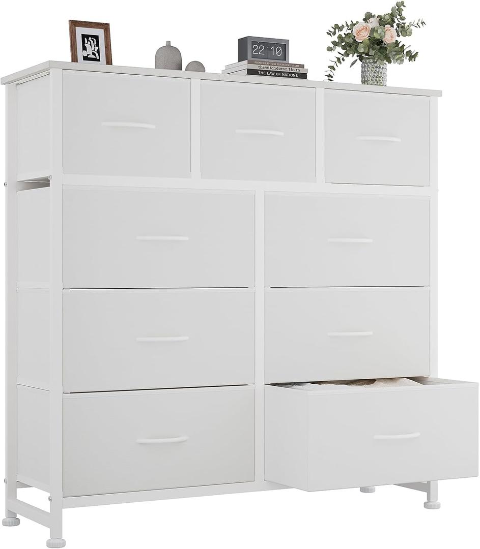 OLIXIS 9 Drawers Storage Organizers Units, Closet Organizers and Storage for Clothes, Fabric Storage Drawer for Living Room, Chest of Dresser in 39.4" D x 11.8" W x 39.9" H, White