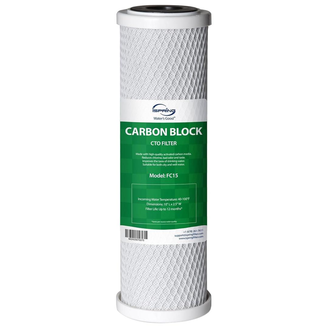 iSpring FC15 5 Micron 10" Replacement CTO Carbon Block Water Filter Cartridge for Under Sink Reverse Osmosis RO Filtration System,10" x 2-1/2", White